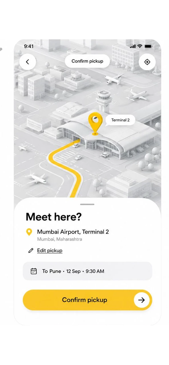 Rahul Travels app pickup confirmation screen